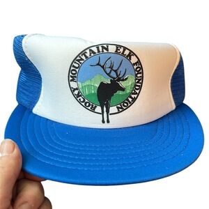 Blue and White Trucker Hat with Elk Logo